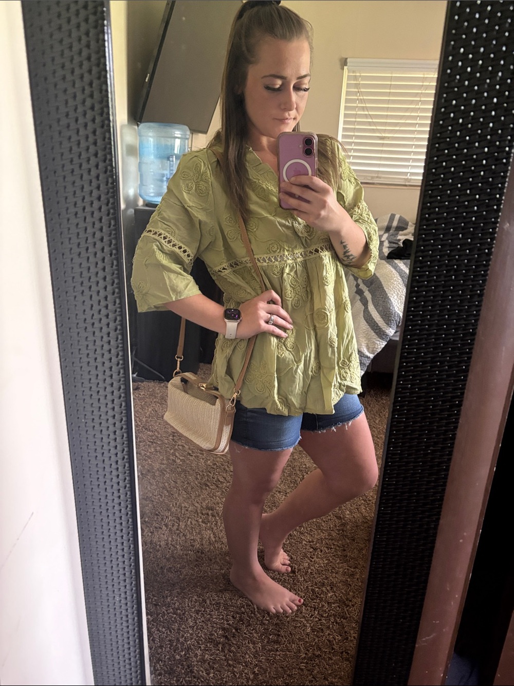 Cherry Betty Boho Lace-Trim Top in Light Green